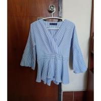 ราคา เสื้อแขนสามส่วนสีฟ้าจั๊มเอวงานป้าย (6376997829)