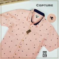 ราคา เสื้อเชิ้ตแขนสั้น คอปก ผ้า Oxford ลายคิวปิด สีโอรส มีไซส์ S-4XL (5461451713)