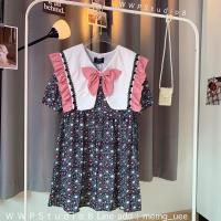 ราคา เดรสพิมพ์ลายดอกพื้นดำโบว์ชมพู (18731700775)