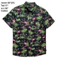 ราคา มือ2เสื้อฮาวาย Size 42” ลายฟามิงโก้ พื้นสีดำ (29933773732)
