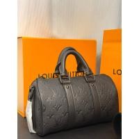 ราคา กระเป๋าสะพายหลัง Louis Vuitton Keepall ขนาด 25 นิ้ว ลายดอกไม้เก่าสีดำ หนังCowhide ปรับสายคล้องไหล่ถอดได้ พกพาสะดวก (55703050787)