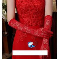 ราคา (พร้อมส่ง)ถุงมือเจ้าสาว แบบผ้าลูกไม้ยาวเนื้อดี สีแดง (1392760312)