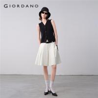 ราคา GIORDANO WOMEN 100% Cotton belted waist pleated skirt 18465920 (41108123693)