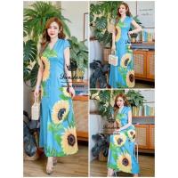 ราคา เดรสยาวลายดอกทานตะวัน Lady Sunshine ใส่เที่ยวทะเล คาเฟ่สีฟ้า สาวอวบ (23019734189)