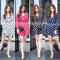 ราคา PE7819 จั้มสูทขาสั้น #สาวอวบ คอวีไขว้อก ลายจุด +++สอบถามสินค้าก่อนสั่ง (2252480169)