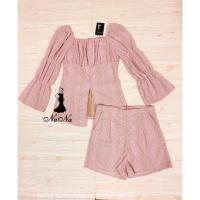 ราคา ชุดเซท เสื้อ+กางเกง ผ้าลูกไม้สีชมพู มีซับใน งานป้าย NaNa ไซค์ L (11057756029)