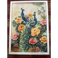 ราคา ภาพวาดนกยูงคู่ ดอกโบตั๋น ภาพวาดสีน้ำ ขนาดA3/29.7x42 cm พร้อมกรอบกระจก แขวนได้ตั้งได้ แข็งแรงทนทาน (44274111149)