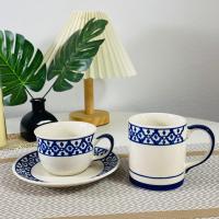 ราคา แก้วกาแฟ พร้อมจานรอง แก้วมัคกาแฟ ลายไทย สีขาวน้ำเงิน (42155797405)