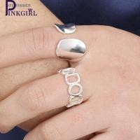 ราคา [ 1 ชิ้นแฟชั่น Silver Glossy Hollow Geometric Adjustable Open Finger Ring เครื่องประดับน่ารัก ] (26708051527)