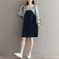 ราคา Dress4452 เดรสทรงปล่อยอกลูกไม้สีกรมท่า แขนยาวแต่งระบาย ผ้าคอตตอนสแปนเด็กซ์เนื้อดีมีน้ำหนักทิ้งตัว​50 (22327610278)