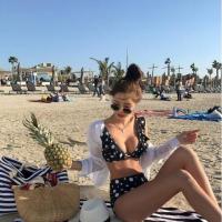 ราคา **พร้อมส่ง ที่ไทย** ชุดว่ายน้ำทูพีชสีดำลายจุด (4070815278)