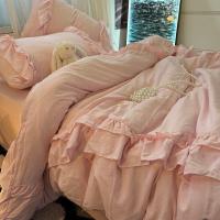 ราคา สไตล์เจ้าหญิงสีชมพูใบบัวลูกไม้ผ้านวมผ้าปูที่นอนผ้าฝ้ายชุดสี่ชิ้นสไตล์หอพักหญิงชุดสามชิ้น (26707881633)