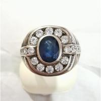 ราคา แหวนผู้ชาย ไพลินแท้ ล้อมด้วยเพชรCZ พลอยแท้ แหวนเงินแท้ ชุบทองคำขาว (พิเศษ!ตัดไซส์พร้อมชุบใหม่ฟรี) (3835280379)