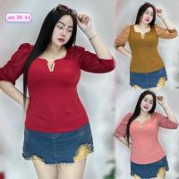 ราคา ✅พร้อมส่ง✅เสื้อผ้าสาวอวบ เสื้อคนอ้วน อก36-44 ยาว 23 คอวีแขนชีฟอง4ส่วน**รุ่น คอวีติดแขนชีฟอง** (10351480286)
