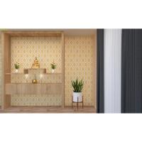 ราคา วอลเปเปอร์ติดผนัง ลายไทย ตกแต่งห้องพระ ลายพุ่มข้าวบิณฑ์ (สีทองพื้นขาว) (7250932376)