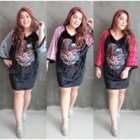 ราคา เสื้อผ้าคนอ้วน เดรส2tone ผ้ากำมะหยี่ (635468554)