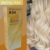 ราคา เบอริน่า A34 สีบลอนด์อ่อนประกายทอง ฮิตมาก เปลี่ยนสีผม ครีมย้อมผม Berina A34 Light Golden Blonde Hair Color Cream (25972922364)
