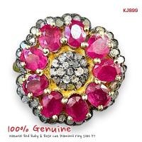 ราคา KJ899 แหวนทับทิมเจียรไนประดับเพชรแท้โบราณทรงดอกไม้ ขนาดแหวน 57 (29022408616)