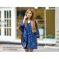 ราคา เสื้อกันฝน ชุดกันฝน สีน้ำเงินลายเชอรี่ Rain Poncho แบบค้างคาว หรือปันโจ พกพาสะดวก หมดปัญหา การเดินทางในเวลาฝนตก ฟรีไซส์ (13634372311)
