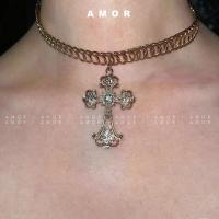 ราคา Original niche retro lace เพชรฝัง cross choker โลหะอุตสาหกรรมหนัก punk สไตล ์ (25580562467)