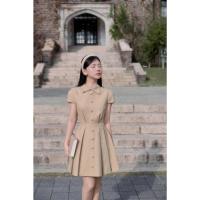 ราคา CÉLESTE - OLIVE DRESS Short Flared Pleated Ladys DRESS Made of Welded Khaki with Waist Belt Design to Embellish the Figure for Going Out and Partying (43026893049)