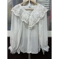 ราคา เสื้อเชิ้ตแขนยาวลายลูกไม้ ผ้าชีฟองสีขาว มือสอง อก36 ยาว26 (7488490488)