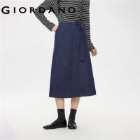 ราคา GIORDANO WOMEN Forward seam half elastic waist belt denim skirt 05465677 (43718148004)