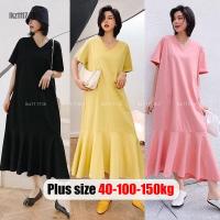 ราคา Plus Size✅เดรสสาวอวบ ไซส์ใหญ่ ผู้หญิง เดรสหางปลา สาวอวบ เดรสยาว แขนสั้น ทรงหลวม คอกลม สีดำ ฤดูร้อน เกาหลี แฟชั่น Oversize พลัสไซส์ สาว อวบอ้วน ใส่ได้ (43900494170)