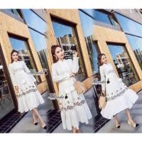 ราคา แมกซี่เดรส ดีไซน์ผ้า cotton ทอลายในตัวเนื้ออย่างดีอกประดับกระดุมมุกครึ่ง แต่งขอบแขนเสื้อและตัวเดรสด้วยลูกไม้ทอลายสวย (1036817816)