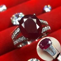 ราคา แหวนทับทิม สีเลือดนก ข้างเพชร แหวนเงินแท้ ชุบทองคำขาว พลอยทับทิมแท้ เพชรSwiss YTG-11226 (11314717894)