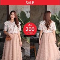 ราคา [Sale2023/200] T0122529 เสื้อคอบัวซ้อนแขนสั้นลายดอก #โทนส้ม (23982155731)