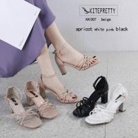 ราคา รองเท้าส้นหนา สูง 3 นิ้ว สานหน้า ปิดหลังเท้า ทรงสวย รัดข้อ (20189593431)