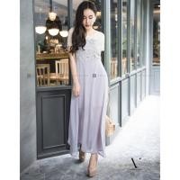 ราคา ชุดเดรสยาวสีเทา แต่งลูกไม้ แขนสั้น กระโปรงยาวผ้าชีฟองทรงบาน แนวสวยหวาน ดูดี (5611143247)