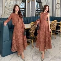 ราคา เดรสลูกไม้น้ำตาลสวยสง่า!!! S-2XL Maxi Dress เดรสสีน้ำตาลแขนกุดผ้าลูกไม้ทอลาย+เสื้อคลุมแขนยาว งานป้าย Abigail (28092709618)