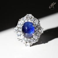 ราคา แหวนไพลิน ov หลังเบี้ย ล้อมczแฟนซีเชฟ-(Cabochon Oval Sapphire Ring with Fancy-Shaped CZ Halo 10.62g) (41455020334)