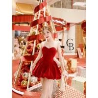 ราคา Cherbelle- เดรสกำมะหยี่กากเพชรเกาะอกแต่งเพชรวิบวับช่วงอก อกเสริมฟองน้ำดันทรงสวยอย่างดี (28972550800)