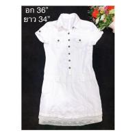 ราคา (มือสอง) เดรสสั้นคอปกสีขาวชายลูกไม้ (7837678828)