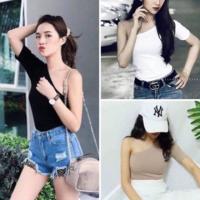 ราคา เสื้อเรยอนปาดไหล่ เสื้อปาดไหล่ เปิดไหล่ข้างเดียว แขนสั้น (6135823369)