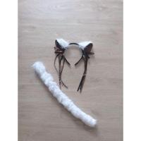 ราคา ที่คาดผมหูแมวริบบิ้นสีขาวด้านในน้ำตาลเข้ม+หาง (5873569865)