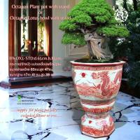 ราคา รามาเซรามิค BWOX1-STD อ่างบัว/กระถางบอนไซ แปดเหลี่ยมพร้อมฐานขนาดใหญ่ ลายมังกรสีแดง (24064403234)
