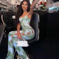 ราคา พร้อมส่ง Digital Green Jumpsuit ชุดจั๊มสูทสายเดี่ยวโชว์หลังแหวกด้านข้าง กางเกงขาบาน ชุดปาร์ตี้ (14790586603)