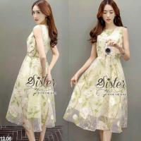 ราคา 2sister made, Green Summer Flora Leaf Print Dress (146635531)