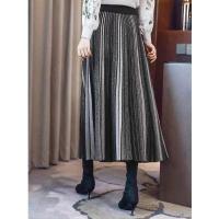 ราคา 2024ใหม่จีบเอวสูงใส่แล้วดูผอมแฟชั่นสวิงใหญ่คลุมเนื้อถักคลุมท้องความยาวปานกลางหนาพิเศษกระโปรงไหมพรมร่มทรงเอ (26713514785)