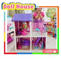 ราคา Doll House บ้านตุ๊กตา บ้านบาร์บี้หลังใหญ่ ขนาด 61x29.5cm สูง 74 cm พร้อมตุ๊กตา1 ตัว (7941894998)