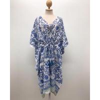 ราคา เดรสสั้นkaftanคอวี ผ้าบล็อก cottonอินเดีย โทนน้ำเงินขาวฟ้า (18847831187)