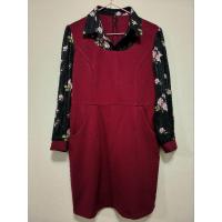 ราคา เดรสทำงาน สีแดงม่วงเลือดหมู ผ้ายืด แขนปกชีฟอง สาวอวบ (22958932283)