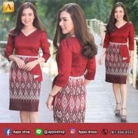 ราคา เดรสผ้าไทยสีแดง ไซส์ SS (10980778447)
