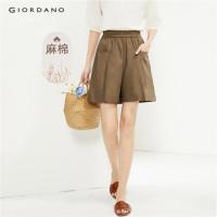 ราคา Giordano WOMEN กางเกงขาสั้นเอวยางยืดผ้าฝ้ายผ้าลินิน 13404330 (28227286288)