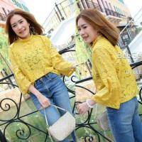 ราคา เสื้อลูกไม้สีเหลืองแขนยาวระบาย (1320296233)