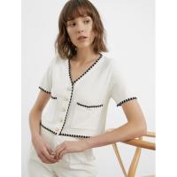 ราคา Pomelo ribbed v neckline blouse in white Size XS pomelo too pomelo fashion เสื้อ pomelo pomelo thailand (10395931886)